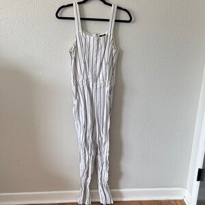 LOFT White and Black Striped Jumpsuit